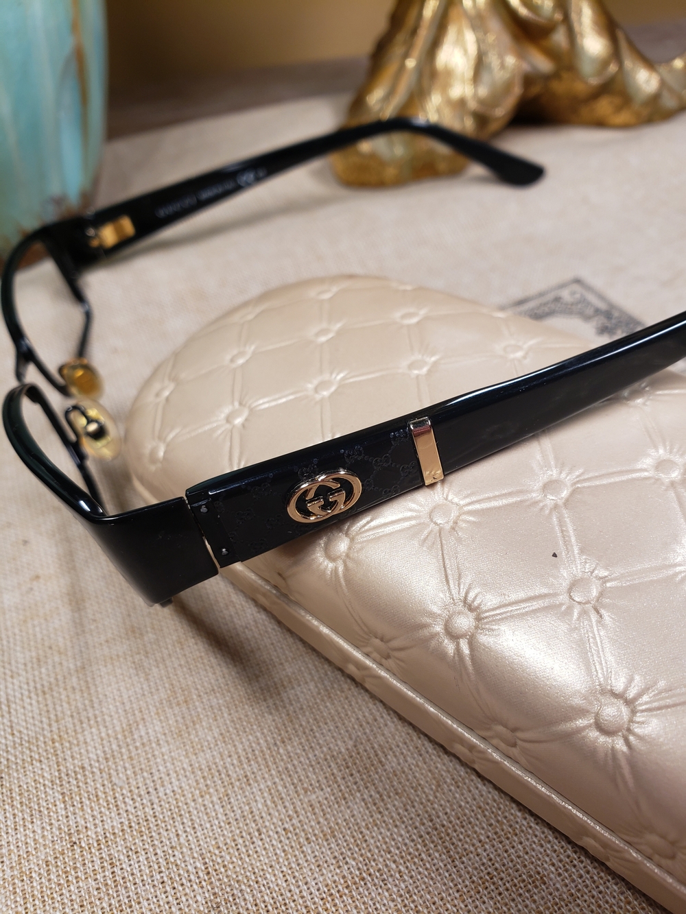 Authentic Gucci Black Prescription Frames Glasses w/ Gold GG Hardware - Picture 6 of 9